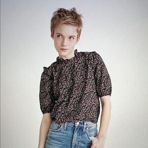 Madewell Puff-Sleeve Ruffle Top in Fieldwalk Floral